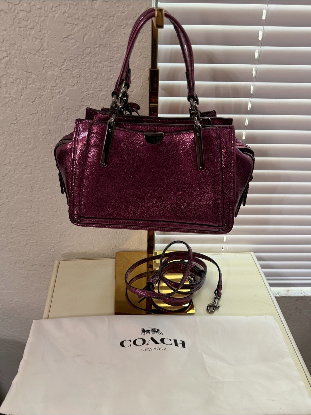 Coach Dreamer 21 Metallic Plum Satchel - Picture 2 of 8